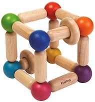 Цветно кубче - Дървена дрънкалка за бебета над 6 месеца — PlanToys 5245