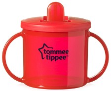 Неразливаща се преходна чаша Tommee Tippee Essential First Cup - 190 ml, с прибиращ се твърд накрайник, от серията Explora, 4+ м - чаша