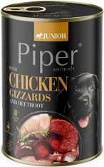 Консерва за кучета Piper Junior - 400 г, с пилешки воденички и цвекло, за подрастващи кучета