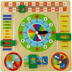 Дървен стенен календар с часовник - Playsense - На български език — 60209