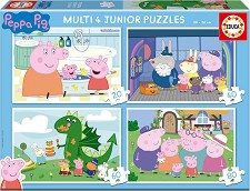 Прасето Пепа - 4 пъзела от 20, 40, 60 и 80 части на тема Peppa Pig — Educa 20329