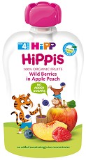 Био плодова закуска ябълка и праскова с горски плодове HiPP HiPPiS - 100 g, за 4+ месеца - пюре