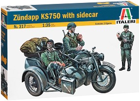 Немски мотор с кош - Zundapp KS 750 - Комплект сглобяем модел и фигури — Italeri 317