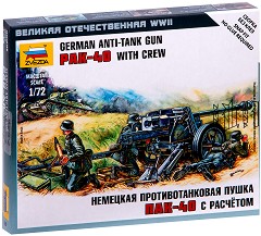 Германско противотанково оръдие с отряд - PaK-40 - Комплект от 3 сглобяеми фигури от серията "Великата отечествена война" — Zvezda 6257