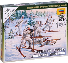 Съветски войници със ски - Комплект от 5 сглобяеми фигури от серията "Великата отечествена война" — Zvezda 6199