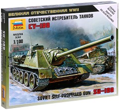 Съветско самоходно оръдие - СУ-100 - Сглобяем модел от серията "Великата отечествена война" — Zvezda 6211
