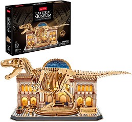 Скелет на T-rex - Светещ 3D пъзел от 262 части на тема Natural Museum — CubicFun L546h