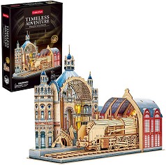 Влакова гара - Светещ 3D пъзел от 255 части — CubicFun L548h