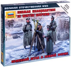 Германски щаб в зимни униформи - Комплект от 4 сглобяеми фигури от серията "Великата отечествена война" — Zvezda 6232