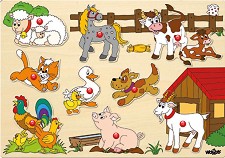 Ферма - Дървен пъзел с 9 части и дръжки — Woodyland 91905