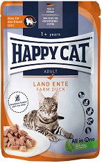 Пауч за кастрирани котки Happy Cat - 85 г, с патешко в сос, от серията Culinary, в зряла възраст