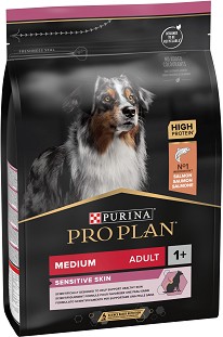 Суха храна за кучета с чувствителна кожа Purina Pro Plan Sensitive Skin Adult Medium — 14 кг, със сьомга, за средни породи, над 1 година