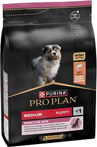 Суха храна за кучета с чувствителна кожа Purina Pro Plan Sensitive Skin Puppy Medium — 3 кг, със сьомга, за средни породи, от 6 седмици до 1 година