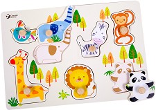 Зоогическа градина - Дървен пъзел с дръжки в подложка — Classic World 3617