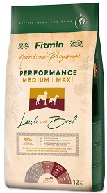Суха храна за кучета с повишени енергийни нужди Fitmin Performance Medium Maxi - 12 кг, с агнешко и говеждо, от серията Nutritional Programme, от 1 до 7 години, за средни и големи породи