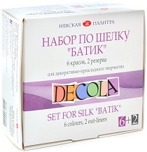Бои за коприна Невская Палитра Батик - 6 цвята x 40 мл и 2 контура от серията Decola