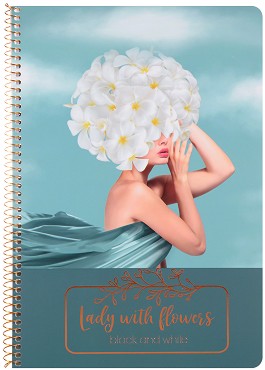 Тетрадка със спирала с широки редове Lady with flowers - Формат А4 с 3 теми и 90 листа