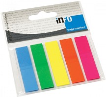 Самозалепващи неонови индекси - 5 цвята по 25 листчета с размери 1.2 x 5 cm - 