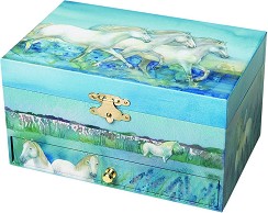 Музикална кутия за бижута Trousselier - Бели коне - С фосфоресциращи ефекти — S60621
