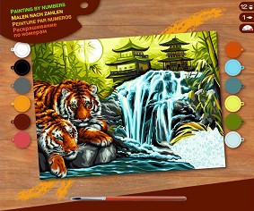 Оцветявай по номера Sequin Art - Почиващи тигри - Творчески комплект с акрилни бои — 1524