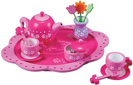 Детски дървен сервиз за чай Lelin Toys - Цветя — L40001