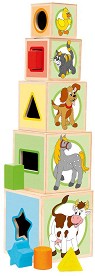 Дървени кубчета с форми за сортиране Woodyland - Животни — 95005