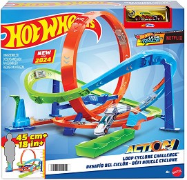 Състезателна писта с лупинг Cyclone Challenge - Mattel - С количка от серията Hot Wheels — HTK16