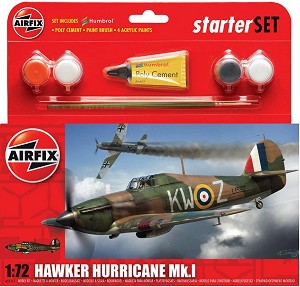 Бритенски военен самолет - Hawker Hurricane MkI - Сглобяем авиомодел - комплект с лепило и боички — Airfix A55111