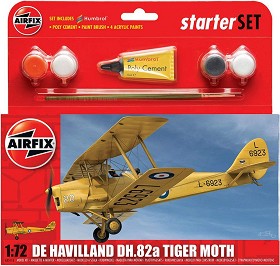 Британски самолет - De Havilland DH.82a Tiger Moth - Сглобяем авиомодел - комплект с лепило и боички — Airfix A55115