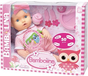 Интерактивна играчка - Говорещо бебе - С комплект за хранене от серията "Bambolina" — BD1374