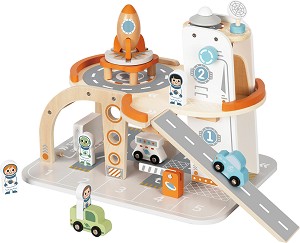 Дървена космическа станция с паркинг - Tooky Toy — TJ903