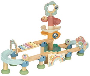 Дървена писта с ксилофон и топчета - Tooky Toy - От 43 части — TK744N