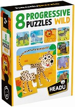 Диви животни - 8 пъзела от 2, 3, 4 и 5 части — Headu MU55607