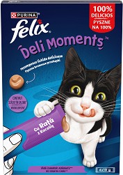 Кремообразни лакомства за котки Felix Deli Moments - 4 × 10 г, с патешко, в зряла възраст