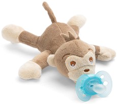 Плюшен държач за залъгалка - Маймунка - Комплект със силиконова залъгалка от серия "Ultra Soft" за бебета от 0 до 6 месеца - продукт