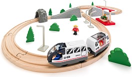 Дървено влакче с релси и локомотив - Woodyland - С батерия, 45 части — 93078