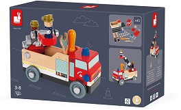 Дървен конструктор пожарникарски камион - Janod - От серията Brico Kids — J06469