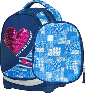 Ученическа раница с две лица - Petit: Denim Heart - В комплект с папка — Target 21839