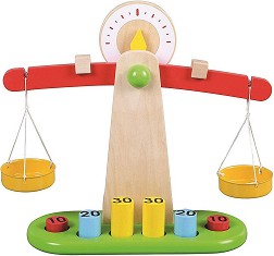 Детска дървена везна Lelin Toys - С аксесоари — L40099