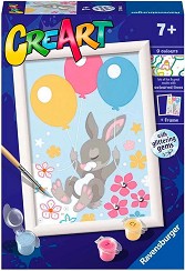 Нарисувай картина Зайче с балони - Ravensburger - Творчески комплект с акрилни бои от серията CreArt — 23564