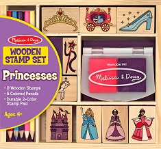 Дървени печати Melissa & Doug - Принцеси - Творчески комплект с дървени печати — 2418