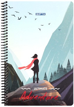 Тетрадка със спирала с широки редове Adventure - Размери 17 × 24 см с 80 листа