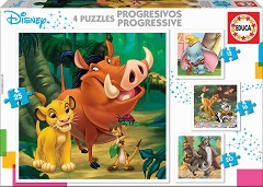 Анимационни герои на Дисни - 4 пъзела от серията "Progressive Puzzles" — Educa 18104