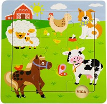 Във фермата - Дървен пъзел от 9 части — Viga Toys 50837