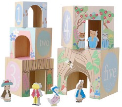 Дървена кула от кубчета - Orange Tree Toys - С 5 фигурки от серията Зайчето Питър — OTT12459