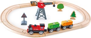 Товарен влак с релси и аксесоари HaPe - Дървен комплект за игра
