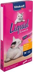 Кремообразни лакомства за котки Vitakraft Liquid Snack - 6 × 15 г, с пилешко и таурин, за над 3 месеца