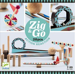 Дървен конструктор Djeco Zig and Go - От 28 части от серията Zig and Go — DJ05640