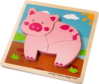 Прасенце - Детски дървен пъзел от 4 части — Bigjigs Toys 34053