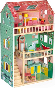 Къща за кукли Happy Day - Janod - Детска дървена играчка — J06580